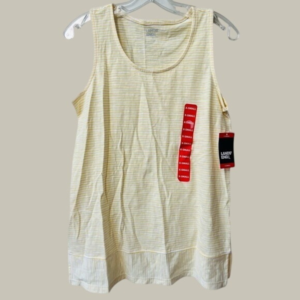 Lands' End Sleeveless Split Hem Striped Tank Top Womens XS Yellow White NWT